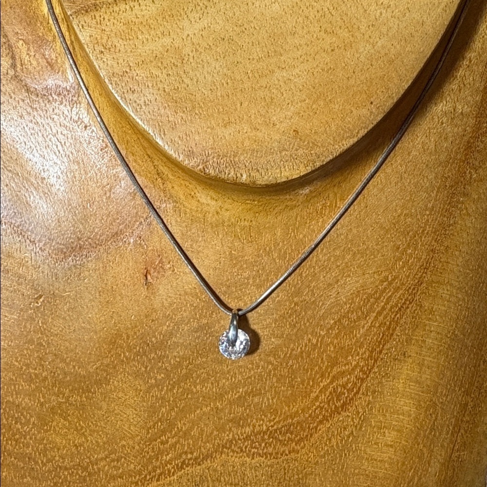 Sterling Slvr CZ Solitaire Drop Necklace 925 Italy Snake Chain Minimalist Pndnt